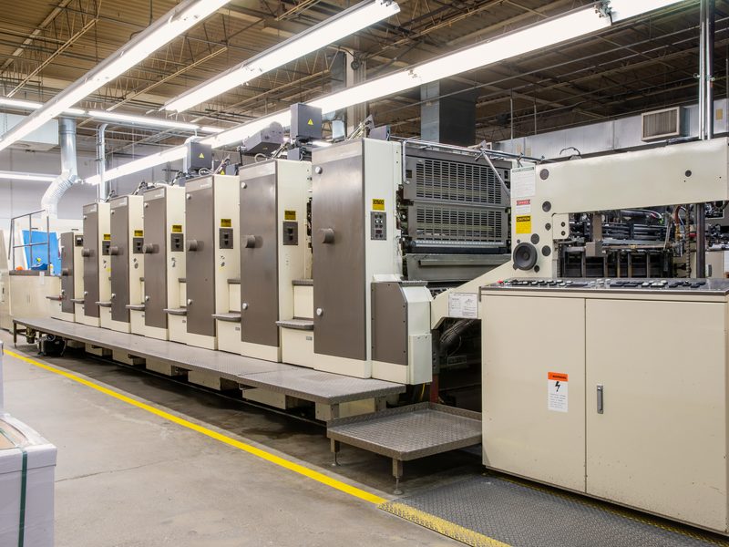 Six-color Mitsubishi sheetfed offset press line at Bell Litho, Inc.